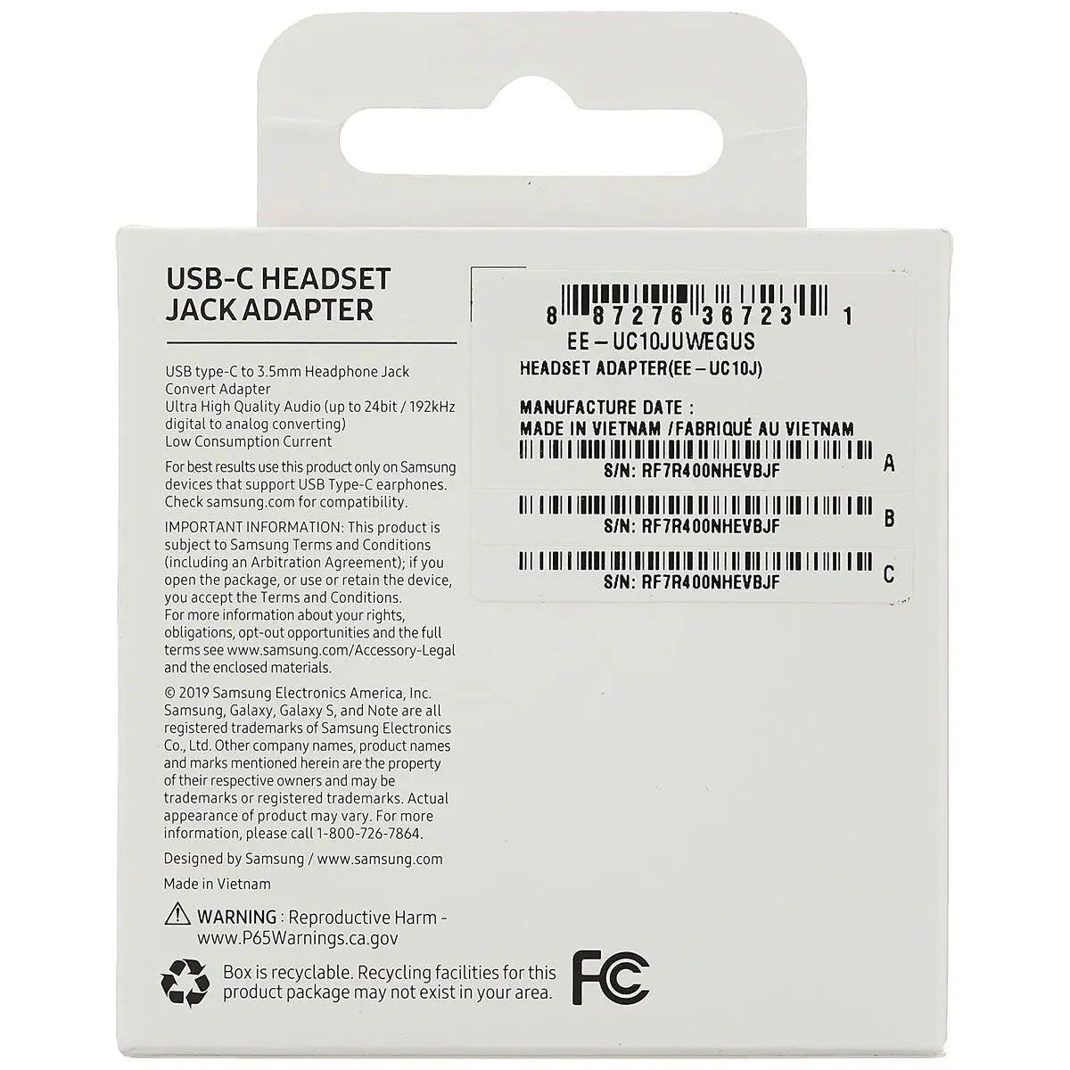 USB C to Jack 3.5 mm Adapter Samsung EE-UC10JUWE - IGSI Europe Ltd