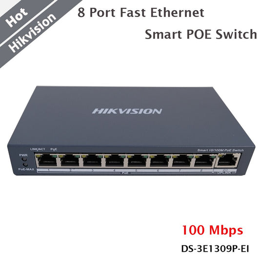 Hikvision Smart 8 Ports POE Switch Fast Ethernet 48VDC RJ45 10/100 Mbps-0