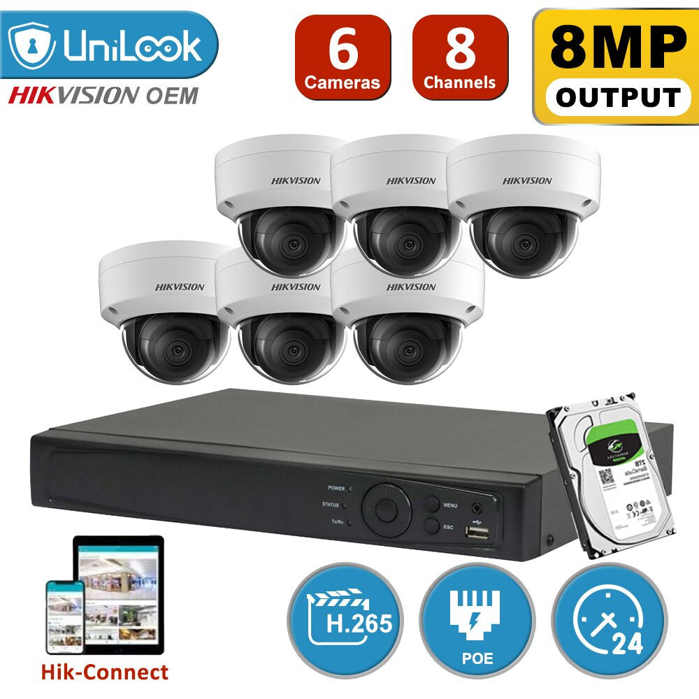 Hikvision CCTV Camera System 4K 8MP IP Camera POE Kit DS-2CD2185FWD-IS-6