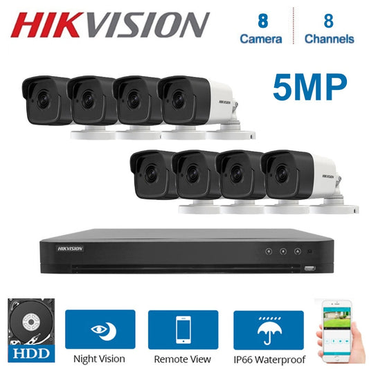 Hikvision 8CH DVR Hybrid 5MP night vision outdoor and indoor Security Camera KIT-0